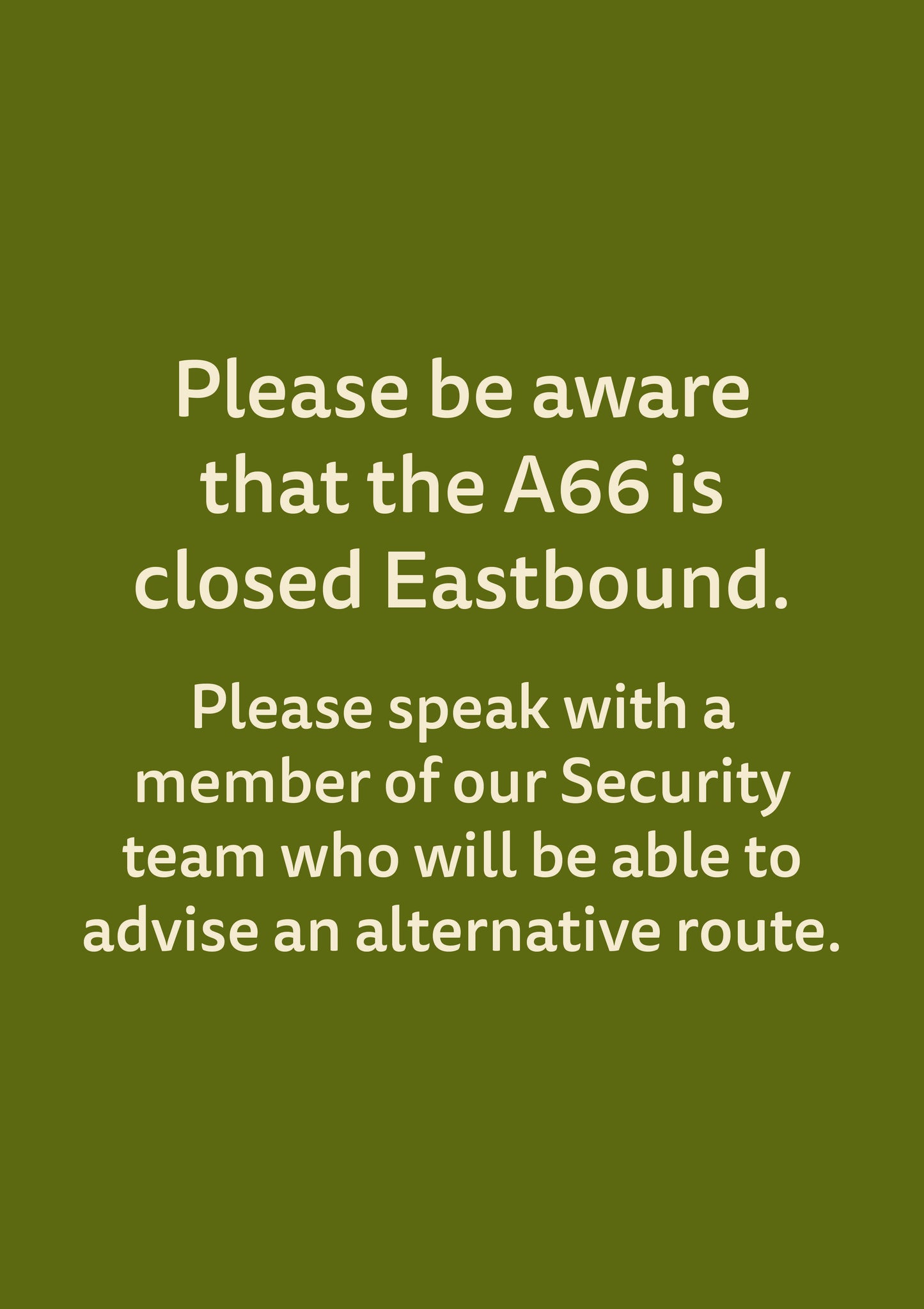A66 Road Closures - Eastbound - Outdoor - A1 - WF