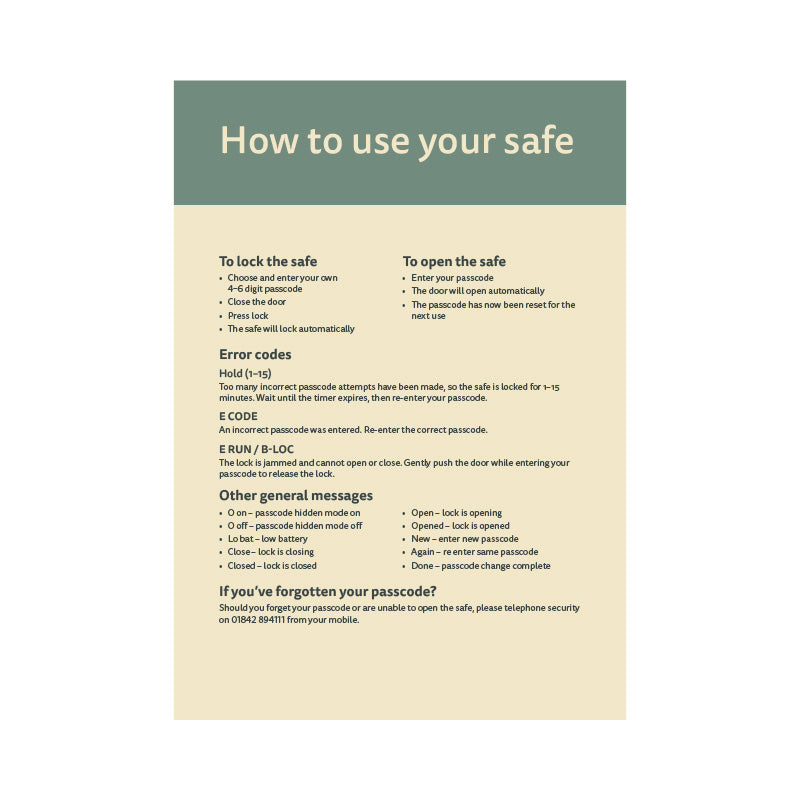 Westminster Safe Instructions